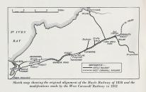 Sketch map showing original alignment of Hayle Railway of 1838 and modifications made by West Cornwall Railway in 1852